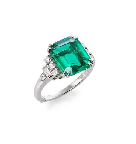 Bonhams : An emerald and diamond ring, by J.E. Caldwell