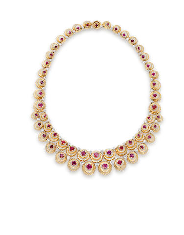 Bonhams : A ruby and diamond necklace, by Bulgari,