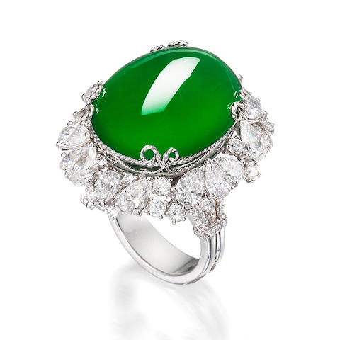 Bonhams : A jadeite and diamond ring
