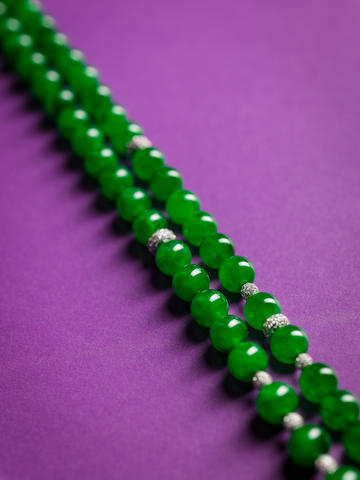 Bonhams : An important jadeite and diamond bead necklace