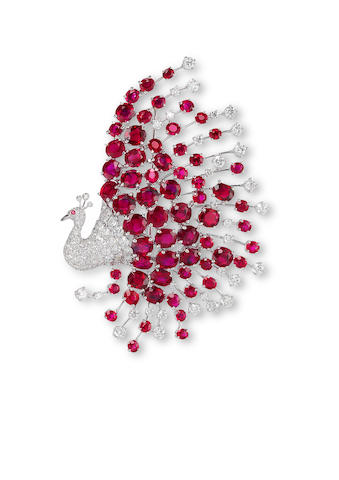 Bonhams : A ruby and diamond novelty brooch