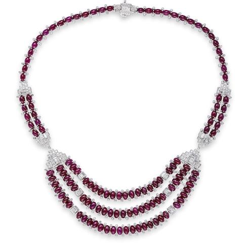 Bonhams : A Ruby and Diamond Necklace