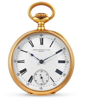 Bonhams : Patek Philippe, A Yellow gold open-faced keyless pocket watch,  Specially made for Louis Schwartz Odessa