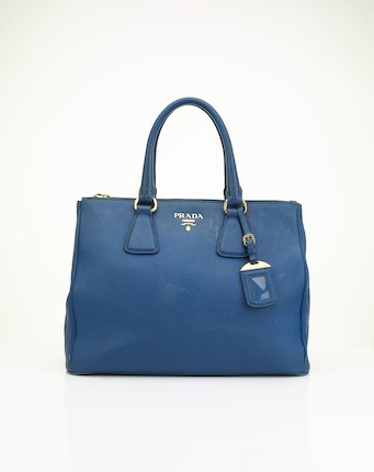 Bonhams : Prada Blue Grained Leather Tote, (Includes luggage tag and dust  bag)