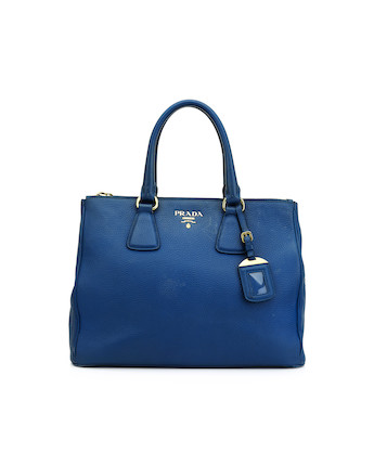 Bonhams : Prada Blue Grained Leather Tote, (Includes luggage tag and dust  bag)