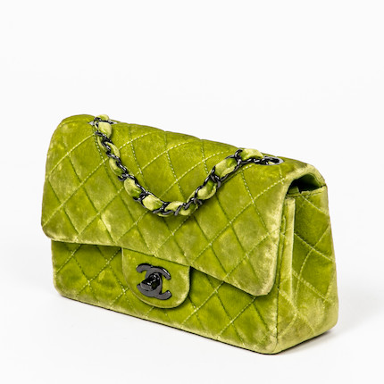 Bonhams : Chanel Lime Green Velvet Mini Single Flap Bag, c. 2014
