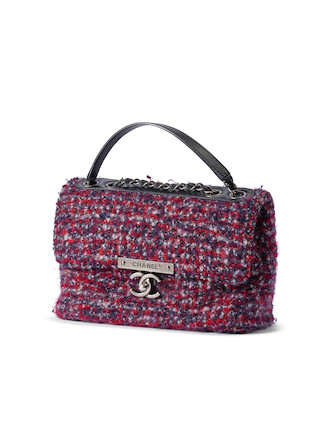 Bonhams : Chanel Red and Blue Tweed Wool Flap Bag, c. 2015-16