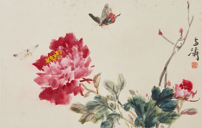 Bonhams : Wang Xuetao (1903-1982) Peony and Two Butterflies