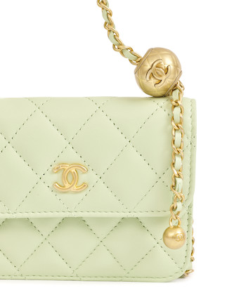 Bonhams : CHANEL MINT GREEN QUILTED LAMBSKIN PEARL CRUSH WALLET ON CHAIN  WITH GOLD HARDWARE (includes authenticity card, dust bag and original box)