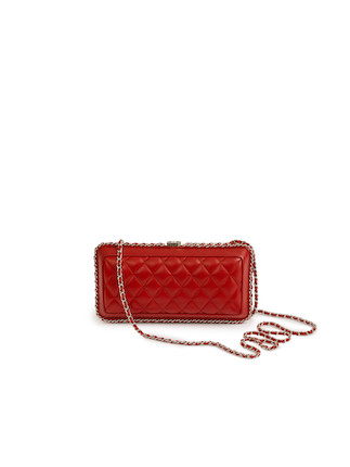 Bonhams : CHANEL RED QUILTED LAMBSKIN CHAIN CLUTCH WITH GOLD HARDWARE  (includes serial sticker, authenticity card and dust bag)