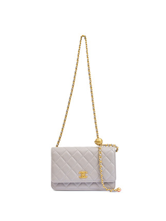 Bonhams : CHANEL LIGHT GREY QUILTED LAMBSKIN PEARL CRUSH WALLET ON CHAIN  WITH GOLD HARDWARE (includes protective sticker, felt protector, dust bag  and original box)