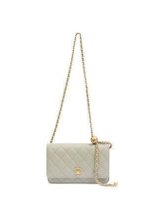 Bonhams : CHANEL LIGHT GREEN QUILTED LAMBSKIN PEARL CRUSH WALLET ON CHAIN  WITH GOLD HARDWARE (includes original dust bag and box)