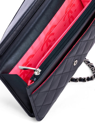 CHANEL Wallet On Chain Lambskin Leather WOC Crossbody Bag Black