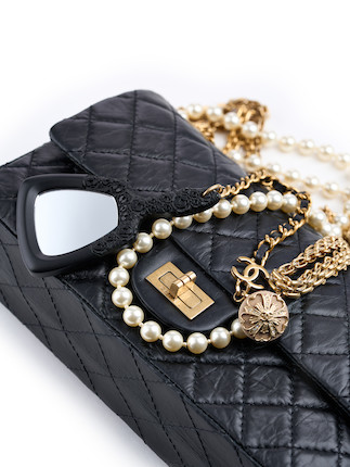 Chanel Flap Bag Big Chain Medium Black Lambskin Gold Leather ref