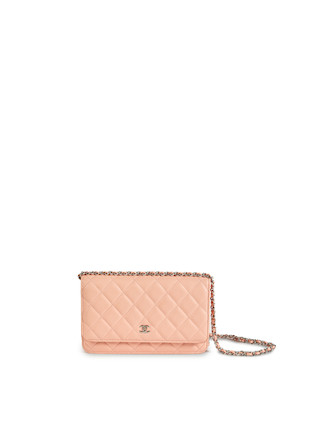 Bonhams : CHANEL PINK QUILTED LAMBSKIN LEATHER WALLET ON CHAIN WITH SILVER  TONED HARDWARE (includes serial sticker, original dust bag)