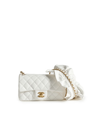 Chanel White Lambskin Quilted and Natural Crochet Mini Vanity Bag