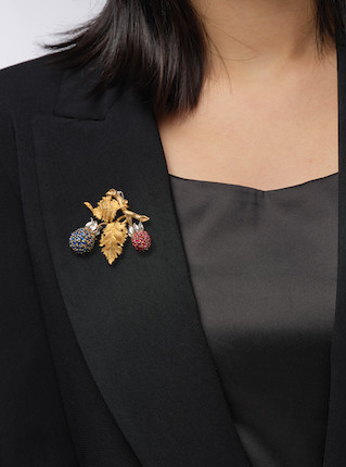 Buccellati Ruby Sapphire Tri Color Gold Brooch Pin