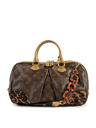 At Auction: LOUIS VUITTON Handbag LEOPARD SPEEDY BAG 30.