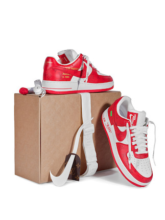 Bonhams : LOUIS VUITTON AND NIKE MONOGRAM WHITE / COMET RED AIR FORCE 1 ...