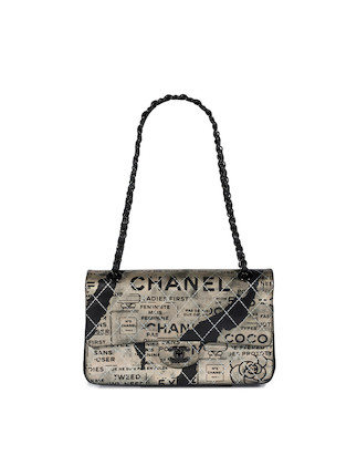 Chanel Limited Edition Graffiti Newspaper Print Medium Double Flap Bag