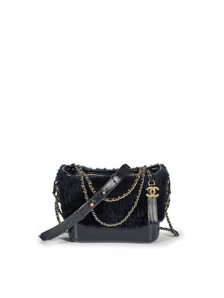 Chanel Gabrielle Hobo Navy Shearling/Leather Shoulder Bag