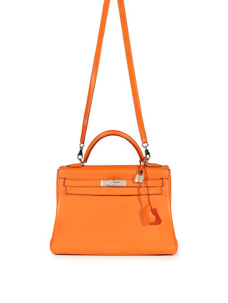 Hermès Kelly 32 Retourne Orange H Swift Palladium Hardware - 2005, I S