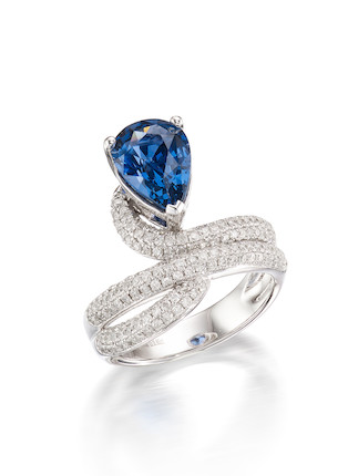 Bonhams : COBALT BLUE SPINEL AND DIAMOND RING