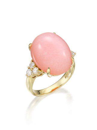 Bonhams : PINK OPAL AND DIAMOND RING