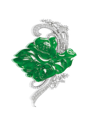JADEITE AND DIAMOND 'LOTUS FLOWER AND MANDARIN DUCK' BROOCH image 1