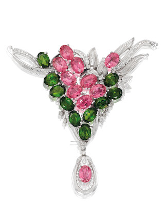 TOURMALINE AND DIAMOND CLUSTER BROOCH image 1