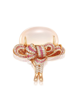 CAT'S EYE MOONSTONE, COLOURED SAPPHIRE AND DIAMOND 'RIBBON' RING image 5