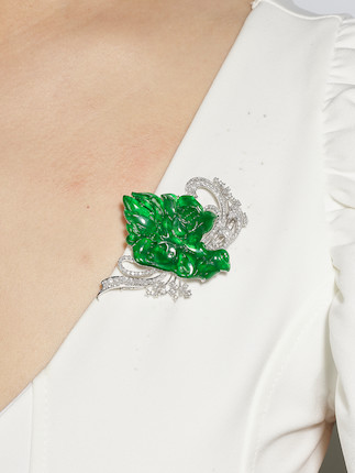 JADEITE AND DIAMOND 'LOTUS FLOWER AND MANDARIN DUCK' BROOCH image 2