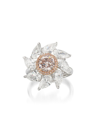 Bonhams : FANCY BROWNISH PINK DIAMOND AND DIAMOND RING