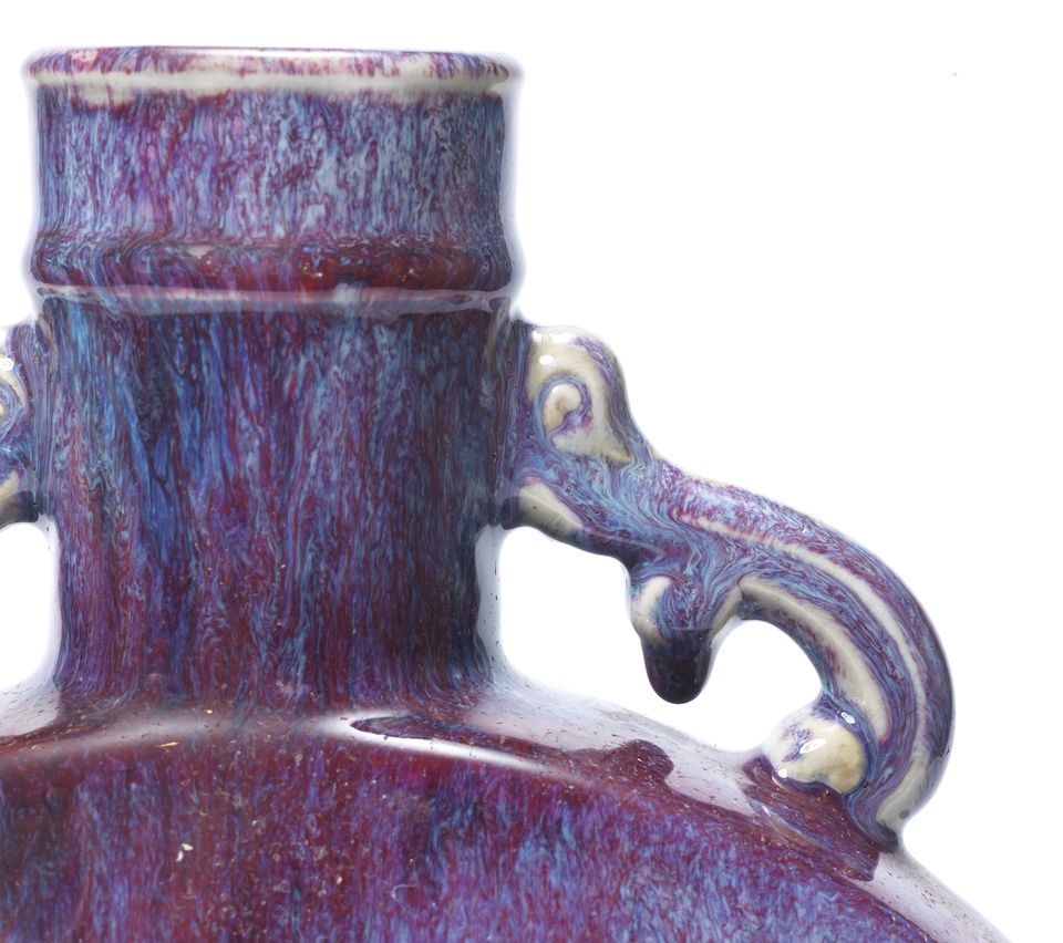 An exceptionally rare imperial flambé-glazed 'Eight Trigrams' moonflask, bianhu Yongzheng seal mark and of the period