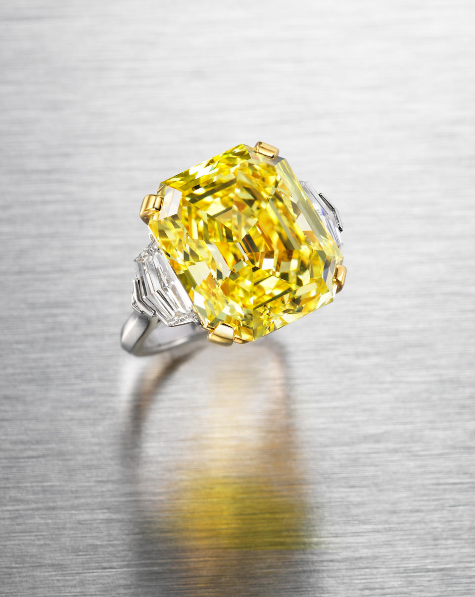 An important fancy coloured diamond and diamond ring