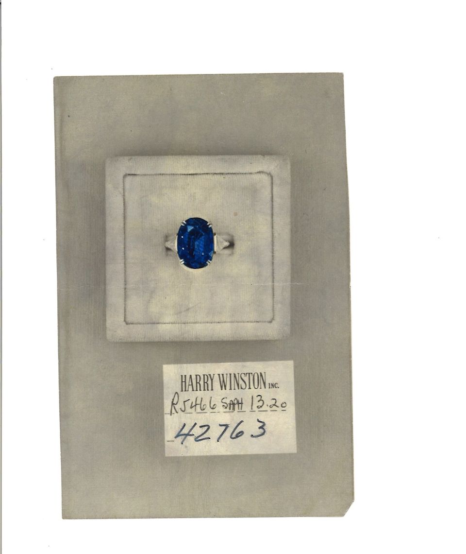 A fine sapphire and diamond ring,  by Harry Winston,