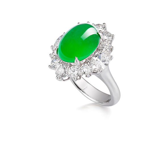 Bonhams : A jadeite and diamond ring