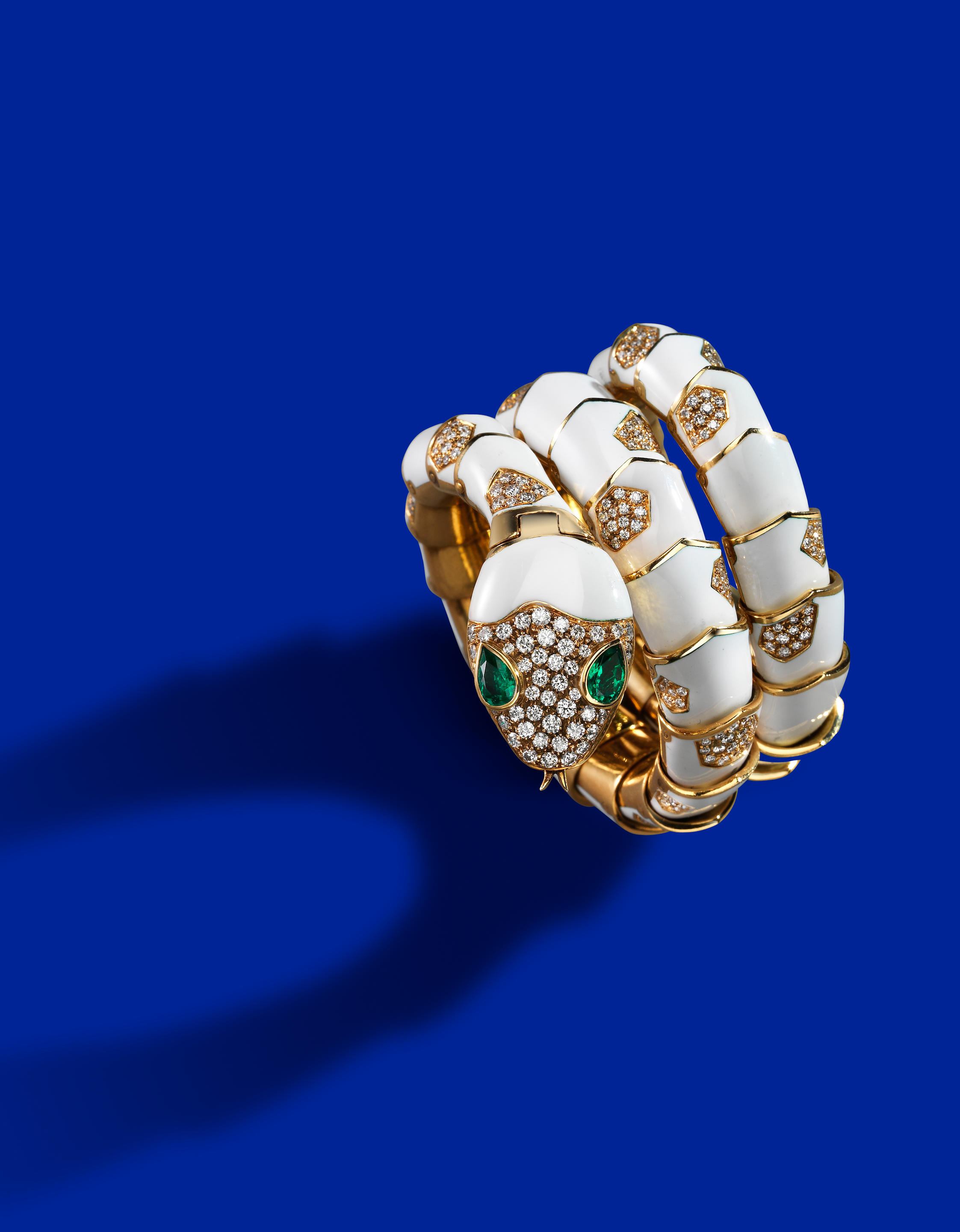 Bonhams : A rare enamel, emerald and diamond 'serpenti' bracelet watch, by  Bulgari,