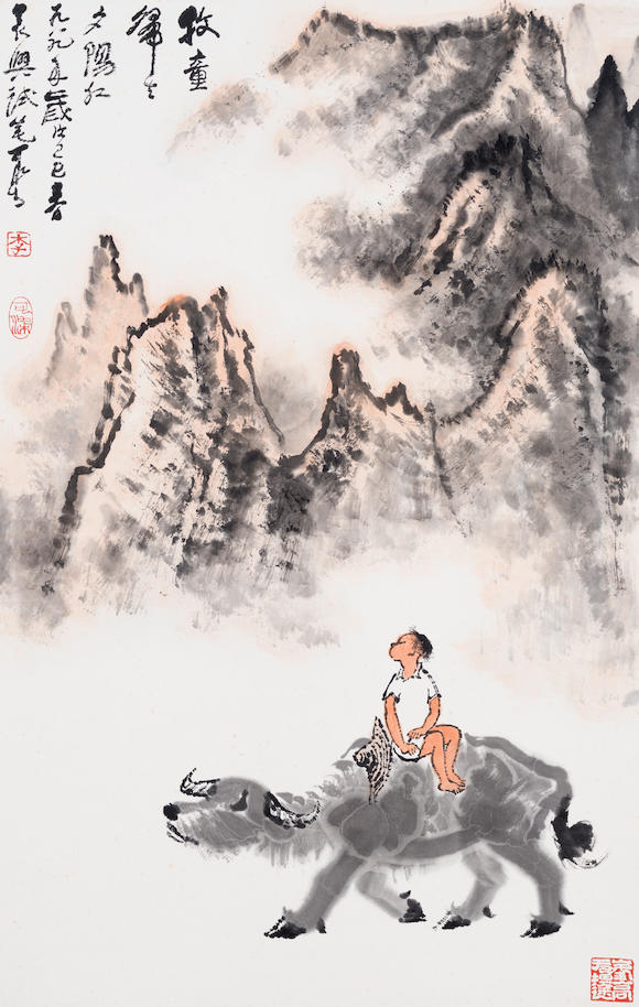 Bonhams : Li Keran (1907-1989) Boy Herding In Mountains