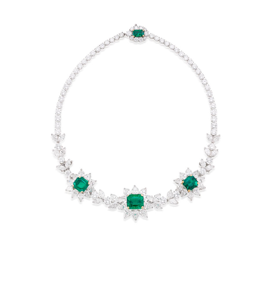 Bonhams : A Fine Emerald and Diamond Necklace, by Harry Winston