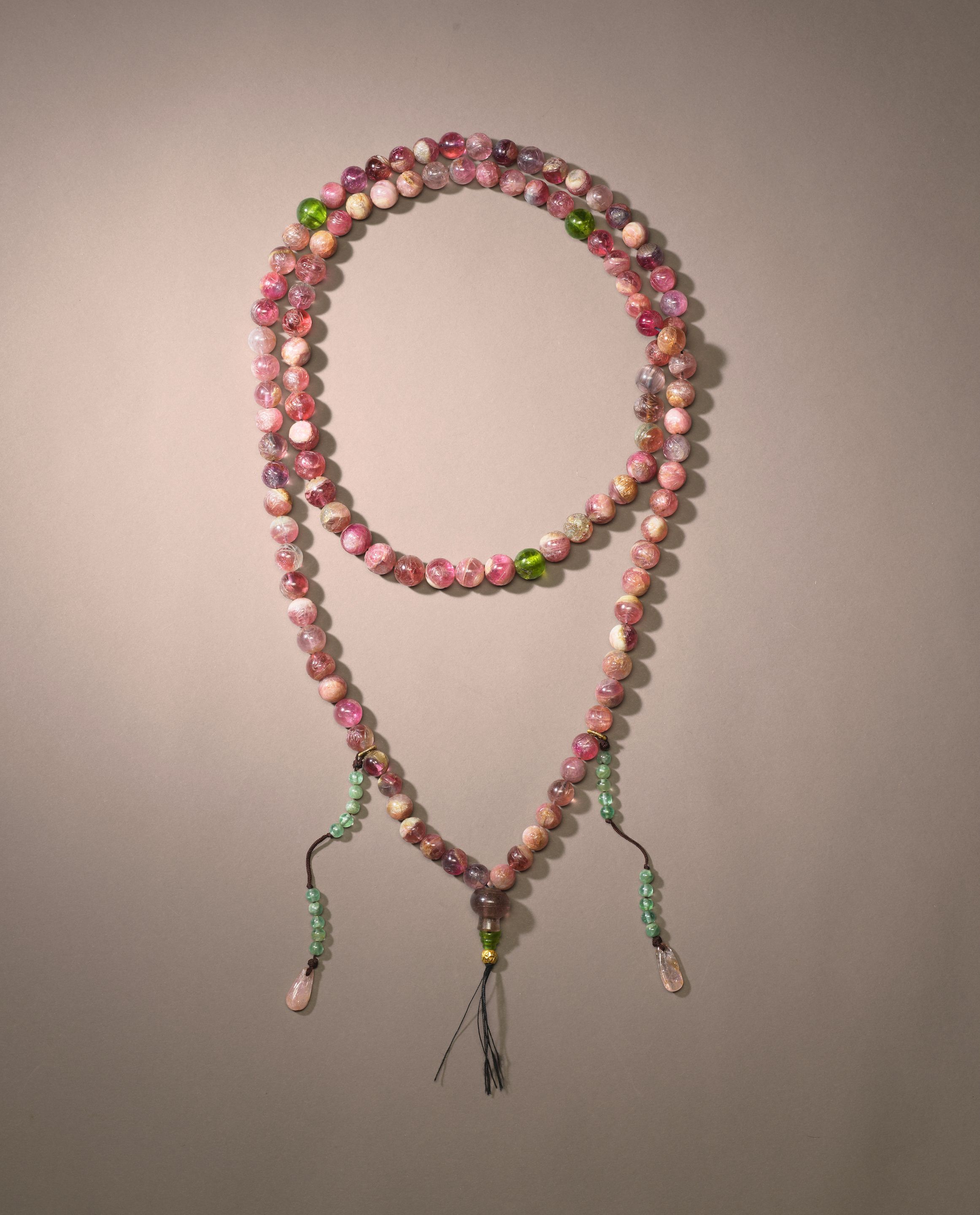 A PATTERNED TOURMALINE MALA