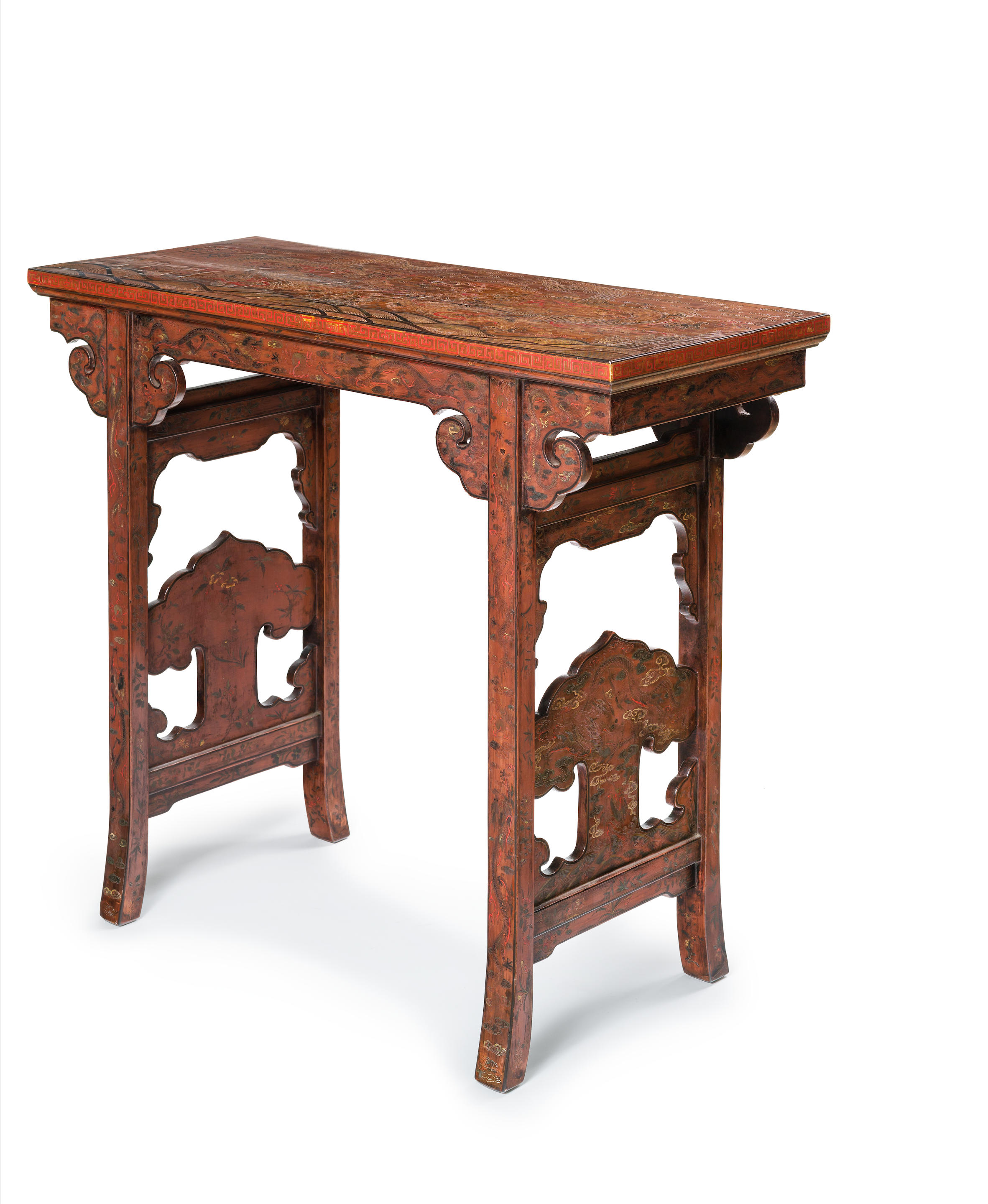 A rare Imperial qiangjin and polychrome lacquer 'dragons' side-table