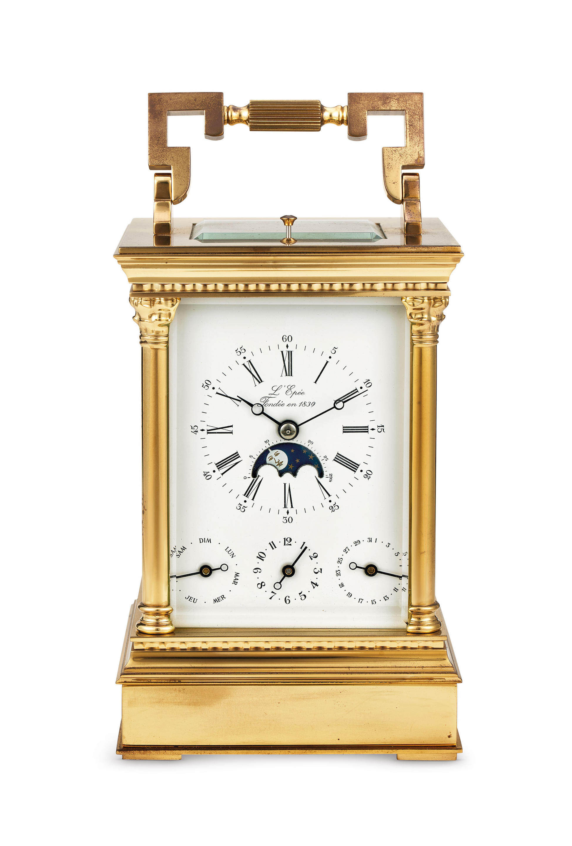 L'Epee. A Late 20th Century Gilt Brass Striking Carriage Clock with Alarm...