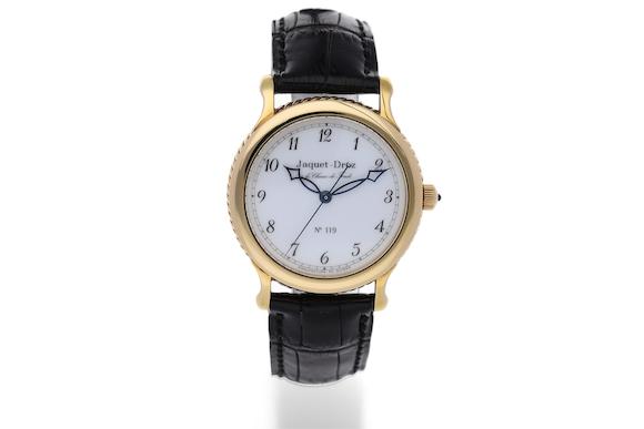 Bonhams : Jaquet-Droz. A Yellow Gold Wristwatch, No.119, With box and outer