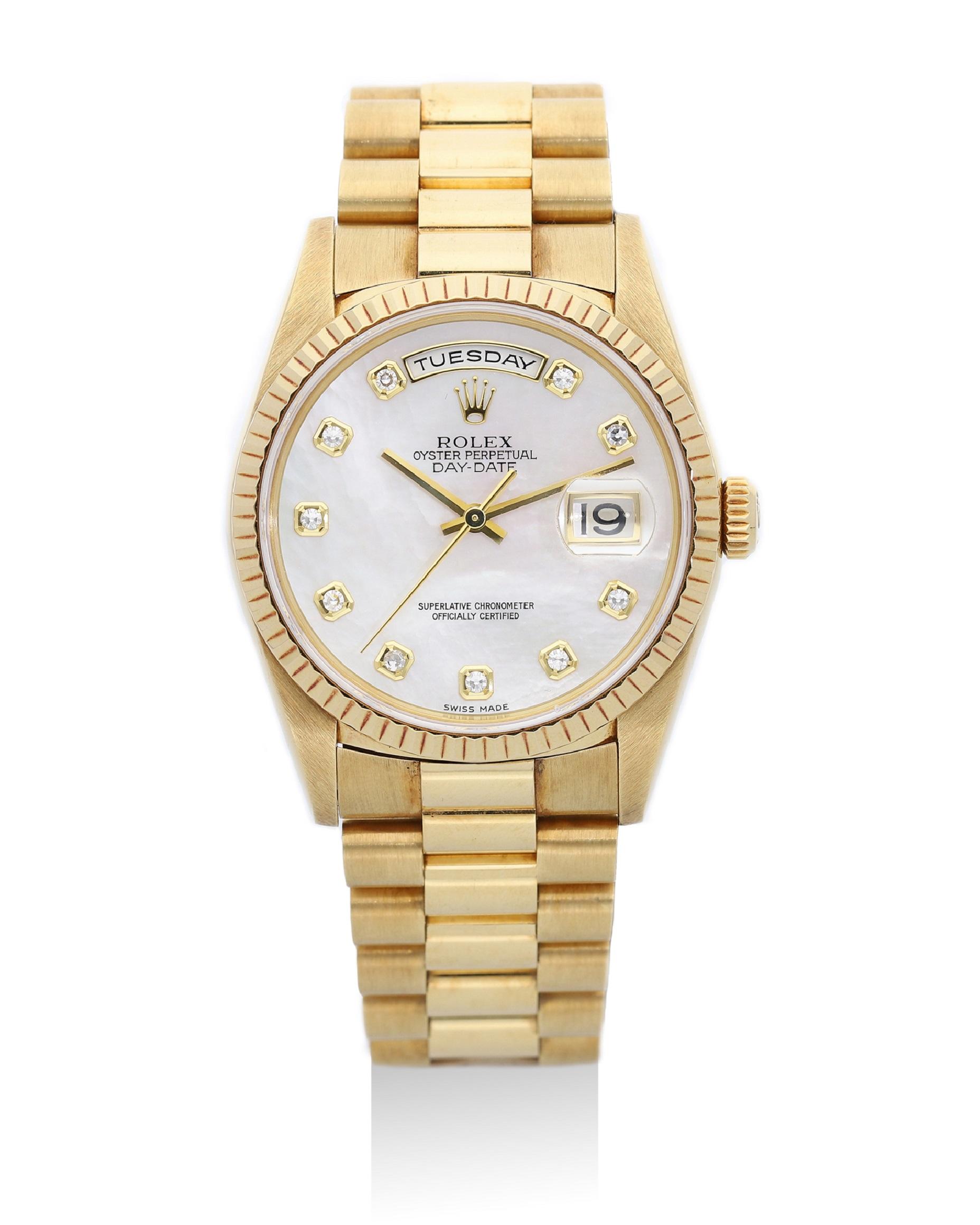 Fantastiske i morgen Elektrisk Bonhams : Rolex. A Yellow Gold and Diamond-bezel Day-Date Bracelet Watch