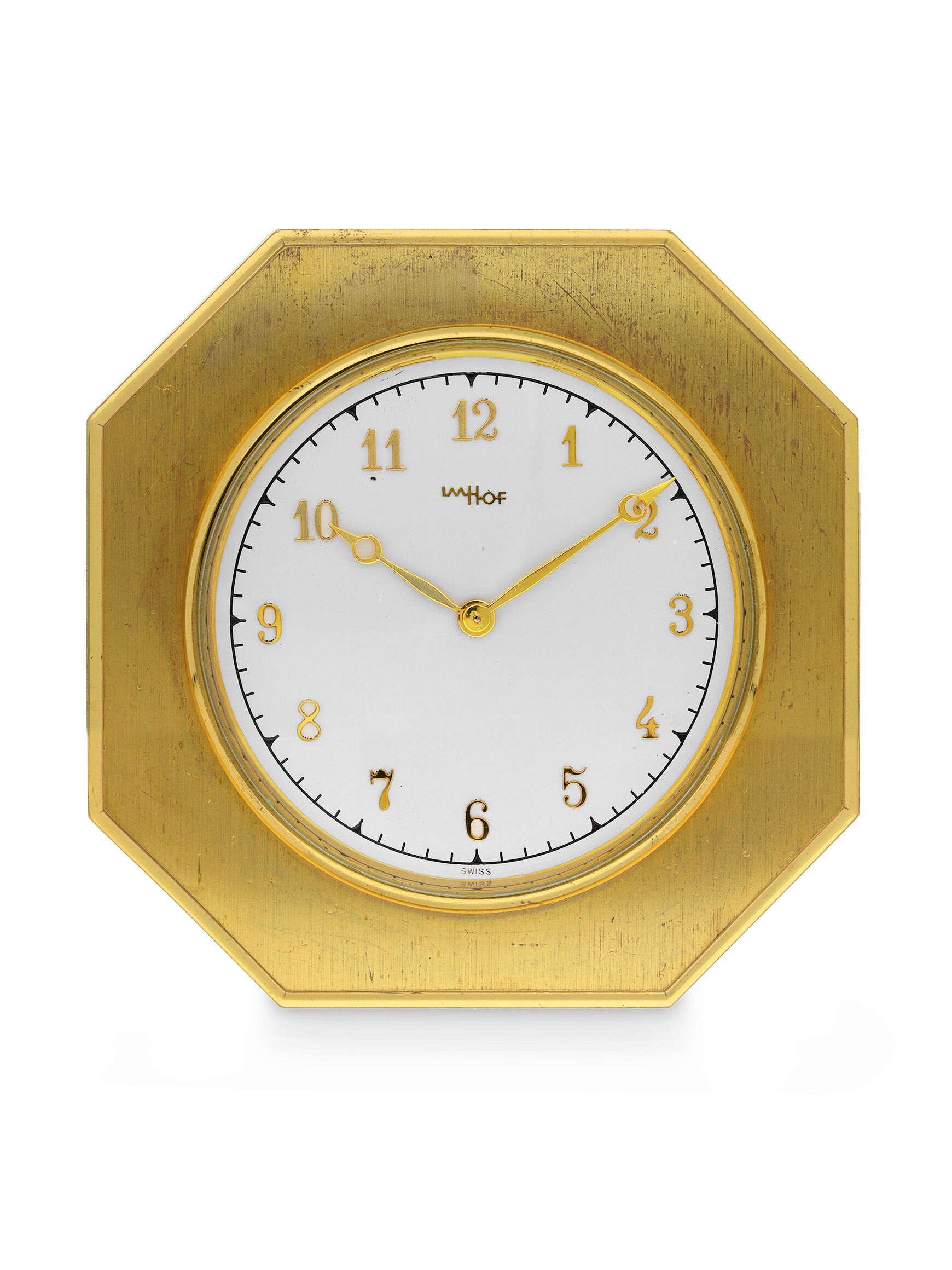 Bonhams Imhof A Brass Desk Clock with Barometer, hygrometer and