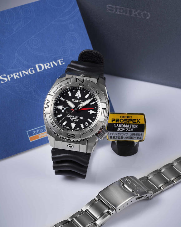 Bonhams : Seiko. A Titanium Automatic Diver's Calendar Bracelet Watch,  'Springdrive Landmaster GMT', , , With Box,  Guarantee, Manual and Extra Bracelet