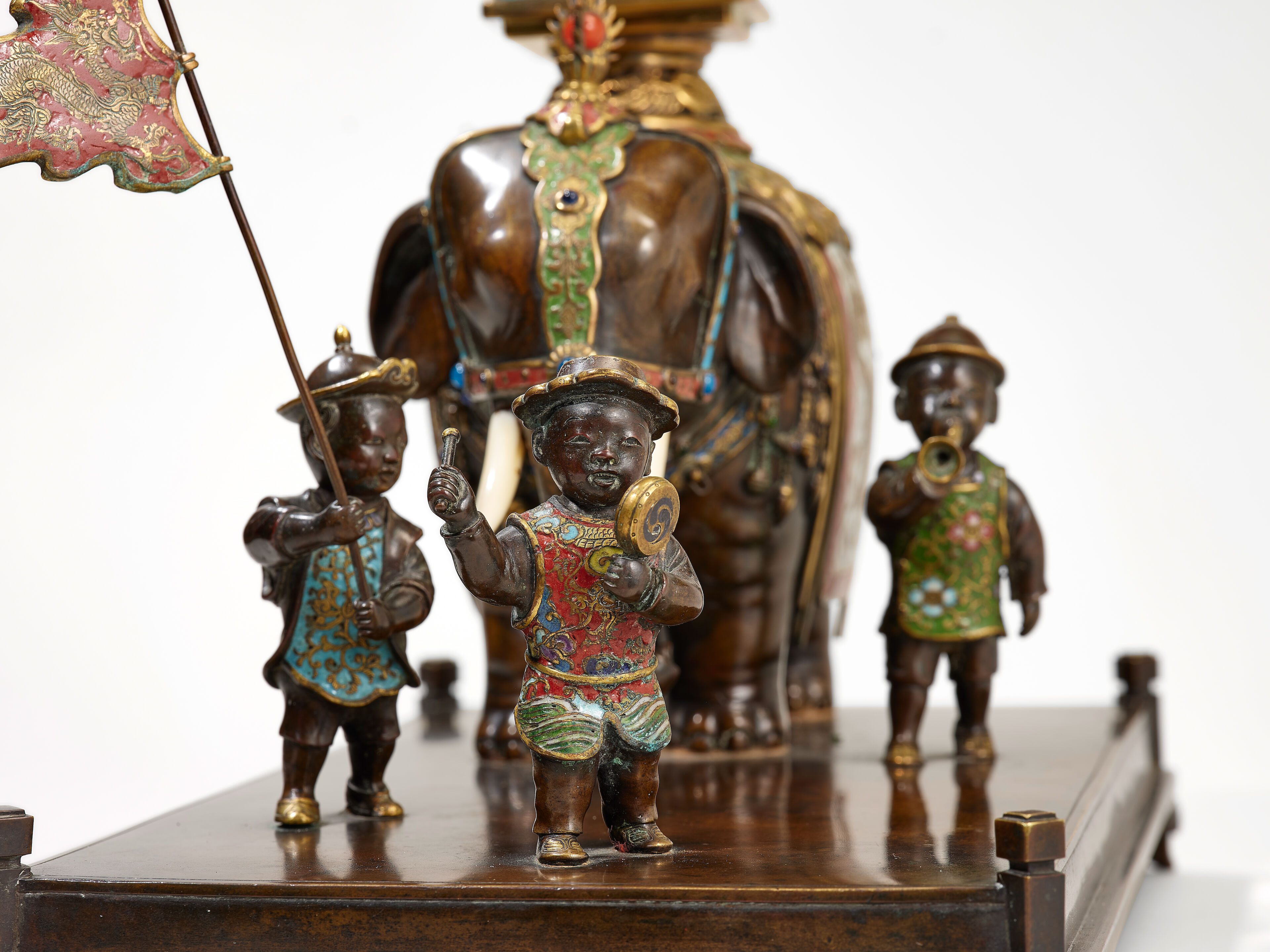 Bonhams : A rare partially gilt-bronze, champlevé-enamel and jade 
