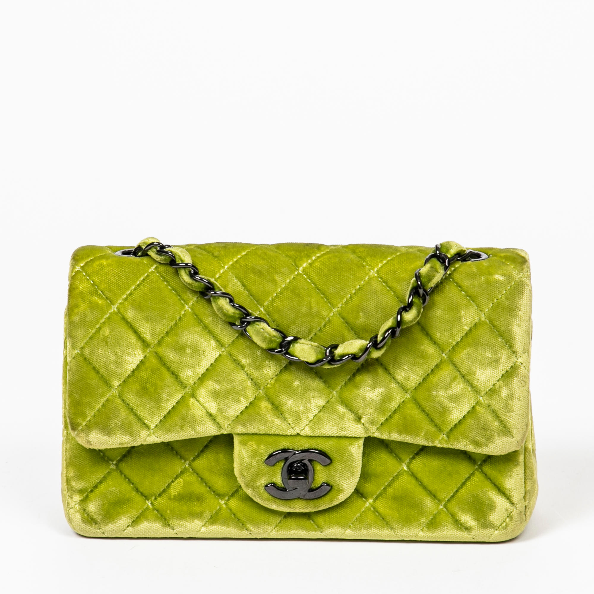 Bonhams : Chanel Lime Green Velvet Mini Single Flap Bag, c. 2014