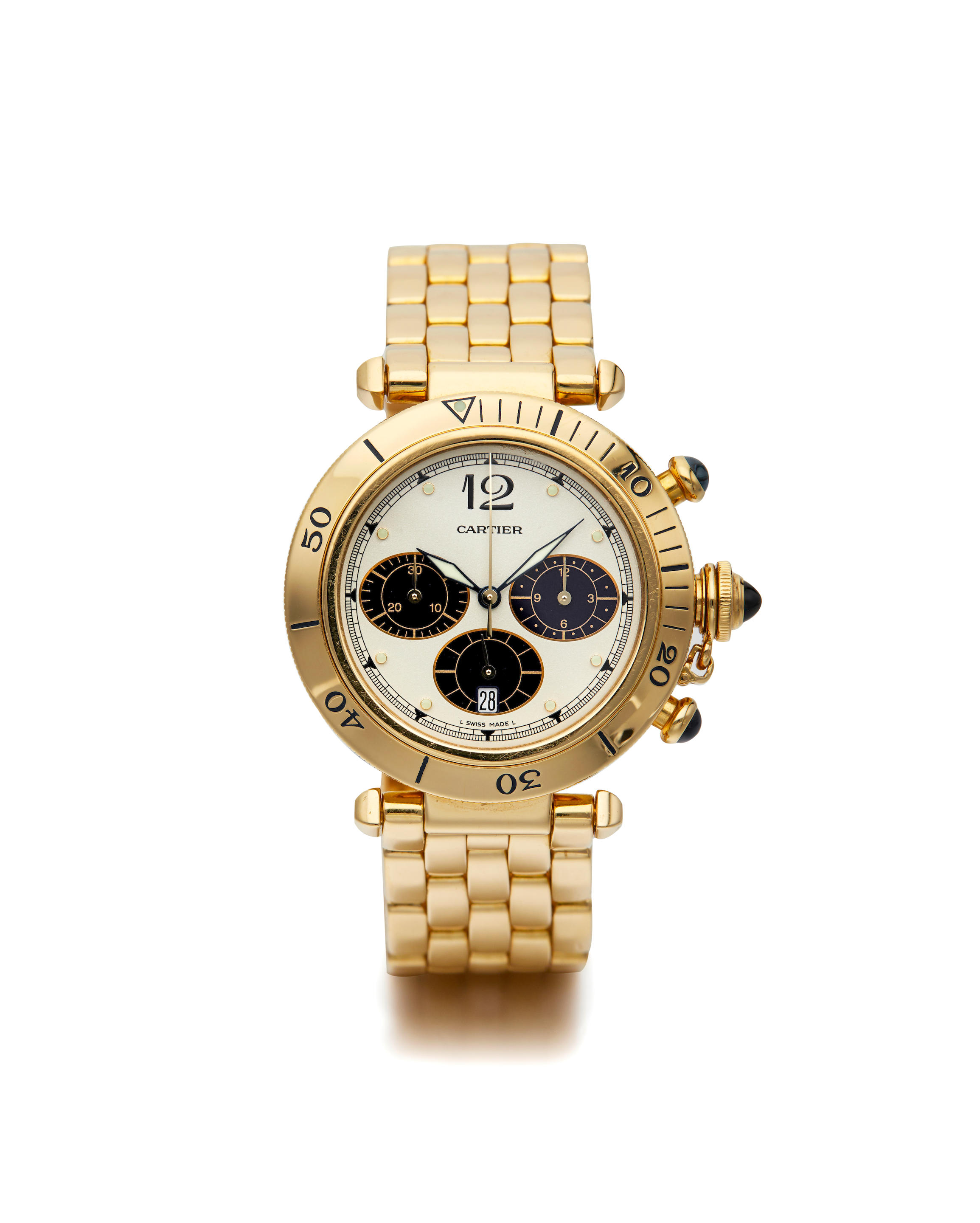 Bonhams : Cartier Pasha de Cartier, A Yellow Gold Chronograph Bracelet ...